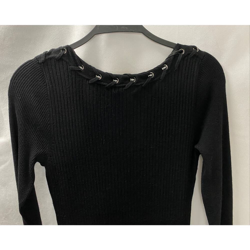 Chache Black Round Neck Long Sleeve Ribbed Knit Bodycon Dress Medium - Picture 7 of 10